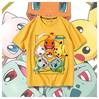 Pokémon Đồng Thương Hiệu Pikachu Jenny Rùa Lửa Nhỏ Rồng Ếch Hạt Mùa Hè Plus Kích Thước Cotton Nguyên Chất Áo Thun Tay Ngắn Nam