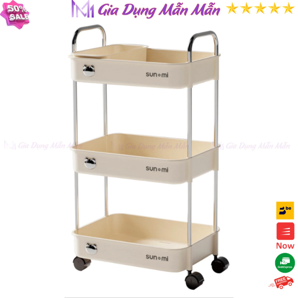 SKU118 - Kệ đựng đồ đa năng Sunmix khay nhựa cao cấp , kệ đựng đồ nhà bếp có bánh xe di chuyển