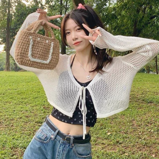 Áo khoác nữ xuyên thấu phối đồ chất vải lưới đan mắt cáo FreeSize feedback - Bảo An Shop hot top chanh