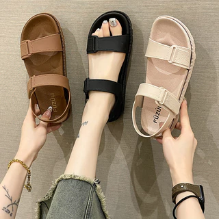 🔥Mùa hè Phong Cách Mới Giày Sandal Nữ Flat Phiên Bản Hàn Quốc Thời Trang Mặc Ngoài Dây Đeo Đi Biển Dép Velcro