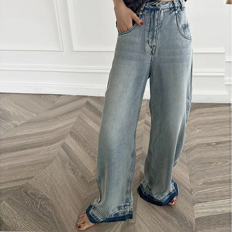 High Waist Wide Leg Pants for Women Straight-Leg Pants Lyocell Jeans