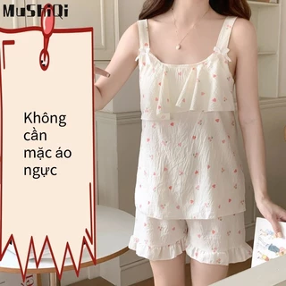 Bộ đồ ngủ nữ MUSHIQI Áo ngọt ngào + quần short mặc ở nhà