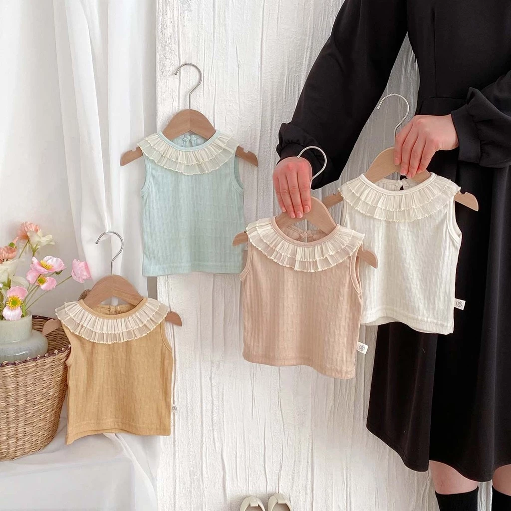 Áo Vest Mùa Hè Cho Bé Ruffle Lacy Cổ Áo Cho Bé