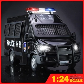 Klt 1: 24 IVECO Xe Cảnh Sát Kim Loại Hợp Kim Đồ Chơi Mô Hình Xe Diecast Xe Cho Bé Trai Trẻ Em Mô Phỏng Âm Thanh Hiệu Ứng Ánh Sáng Quà Tặng Sở Thích Bộ Sưu Tập