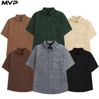 Áo sơ mi nam nữ tay ngắn chất nhung tăm cao cấp kiểu dáng hot trend form rộng, unisex, basic mặc cực đẹp MVP TN