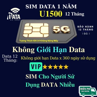 Sim Vina U1500 Miễn Phí Data Không Giới Hạn , Max Băng Thông 12 tháng