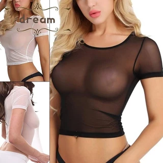 Áo Sơ Mi Nữ Cổ Tròn Chặt Lưới Áo Sơ Mi Xem Qua Clubwear Áo Thun Dự Tiệc