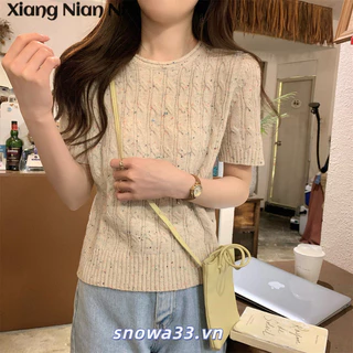 Xiang Nian Ni Nữ Xoắn Uốn Áo Len Ngắn Tay Mùa Hè Thiết Kế Mới Cảm Giác Mặc Bên Trong Mỏng Giảm Béo Ngắn Top