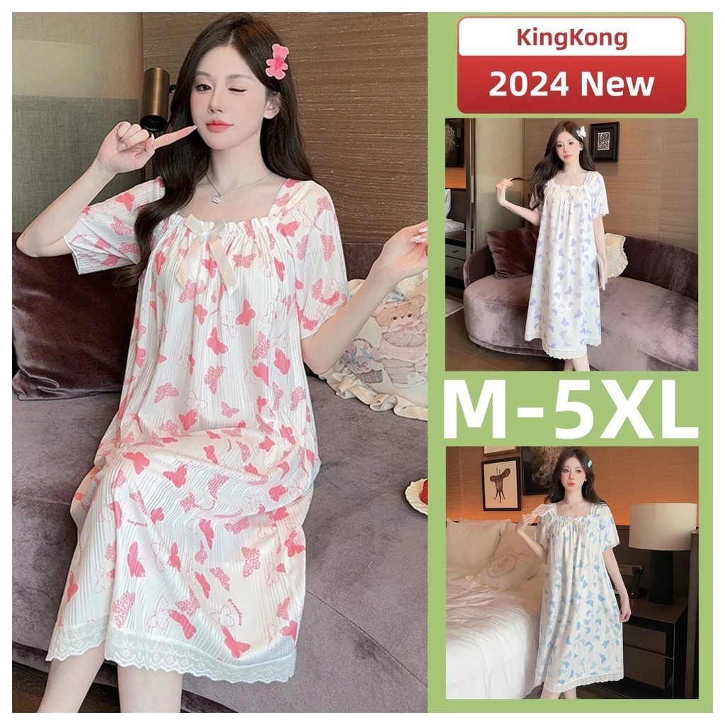 Váy Ngủ M-5XL Bộ Đồ Ngủ Nữ Plus Kích Thước Váy Ngủ Đồ Người Phụ Nữ Tay Ngắn Bộ Đồ Mặc Nhà