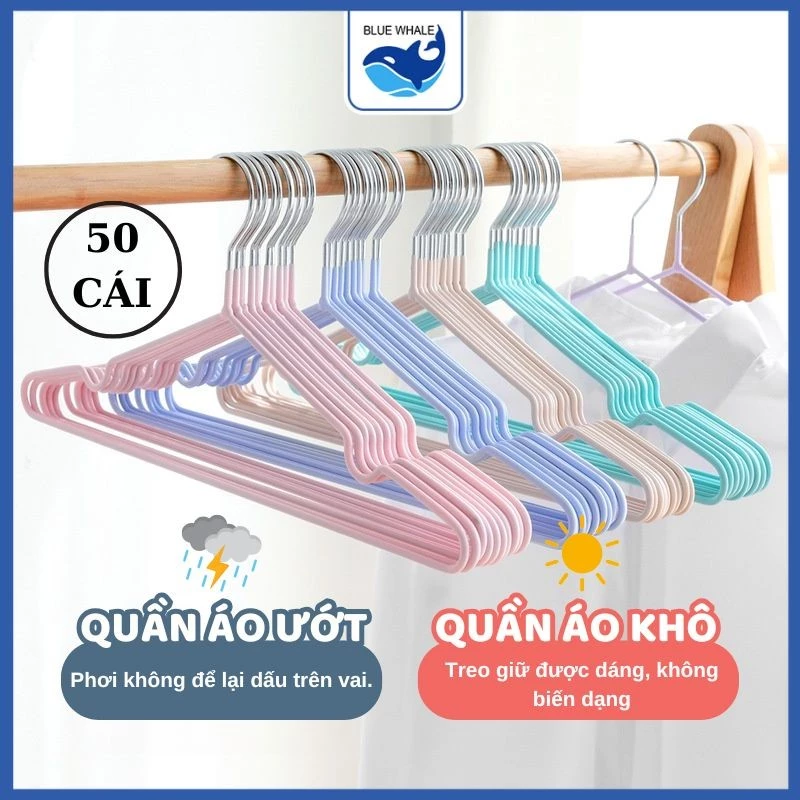 [50 MÓC] Combo 30/50 cái móc quần áo chống tuột bằng kim loại chắc chắn nhiều màu