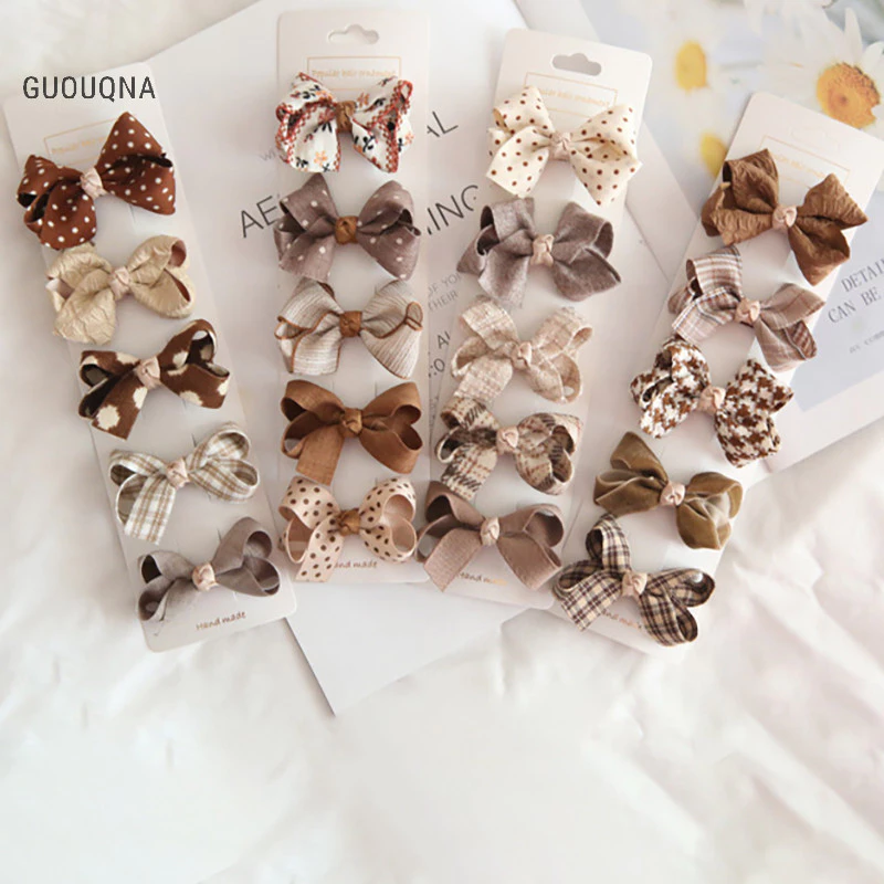 Guouqna 10 Chiếc Kẻ Sọc Nơ Bé Gái Kẹp Tóc Hoa Chấm Trẻ Em Kẹp Tóc Kid Barrettes Mũ BASL