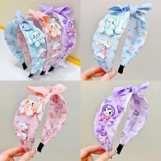 Sanrio Băng Đô Kawaii Kuromi Mymelody Hello Kitty Cinnamoroll Pachacco Anime Hoạt Hình Cô Gái Trẻ Em Kẹp Tóc Rộng Nơ Ngọt