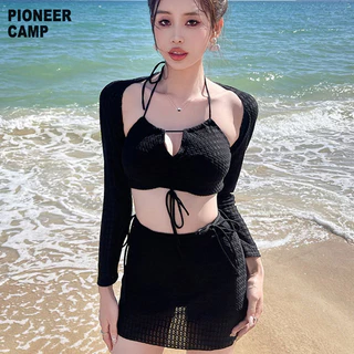 Pioneer CAMP Áo tắm ba mảnh dành cho nữ phong cách Hàn Quốc bikini dài tay che đậy đồ bơi suối nước nóng màu trơn gợi cảm