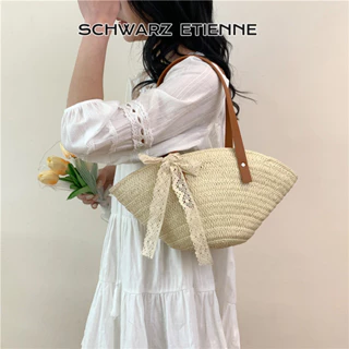 Schwarz ETIENNE Túi rơm kiểu Pháp hình quạt thời trang Dung tích lớn handmade mây ngày lễ túi đeo vai