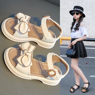 Bé Gái Bowtie Sandal Công Chúa Ngọt Ngào Cổ Điển Đơn Giản Mùa Hè 2024 Mới Cho Bé Gái Giày Đi Biển Ngoài Trời Nơ Dễ Thương