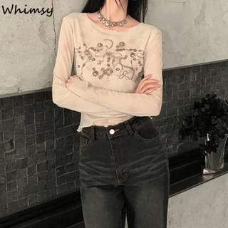 Whimsy Hot girl áo thun lưới xù mỏng thiết kế không đều hàng đầu