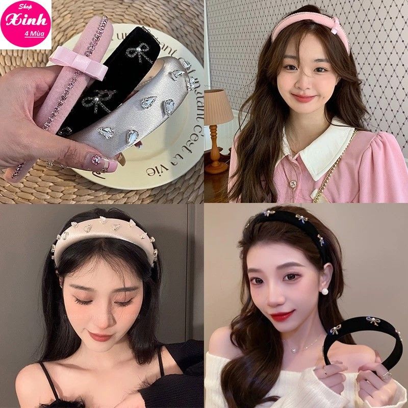 (Set 3) Băng Đô Cài Tóc Bằng Xốp Bọt Biển Đính Nơ Đính Đá Sang Trọng PC Hàn (M040SX4M)