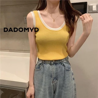 DADOMYD Dây đeo dệt kim hai mảnh giả, Áo Vest nữ gia vị mùa hè, tính khí thường ngày Crop Top nữ