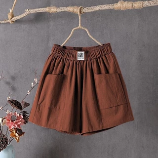 Quần short ống rộng Cotton nguyên chất mùa hè dành cho nữ phiên bản Hàn Quốc thon gọn hơn Áo yếm thông thường năm điểm