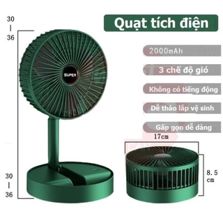 Heo Gia dụng Quạt tích điện để bàn mini Super gấp gọn có thể kéo dài 3 tốc độ gió xoay 360 cổng sạc usb tiện dụng