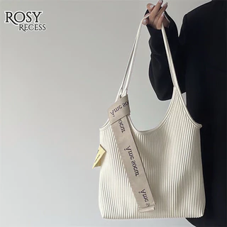 Rosy Recess Công Suất Lớn Totes Mới Niche Thiết Kế Xếp Ly Túi Xách Cá Tính Đi Lại Túi Đeo Vai