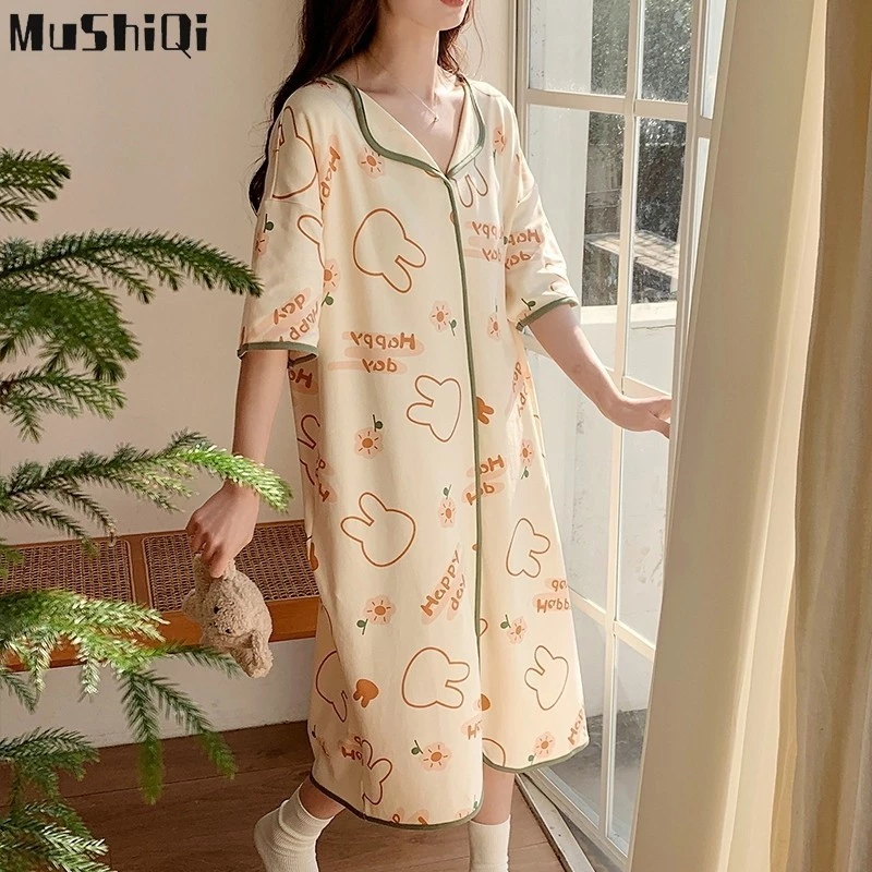 Mushiqi Bộ Đồ Ngủ Nữ Dễ Thương Mỏng Modal Bộ Đồ Ngủ Tay Ngắn Quần Áo Nhà