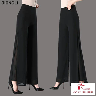 Jiongli [Giảm giá] Quần voan hai lớp, quần dài mùa hè mới, quần legging nữ cao, khâu thẳng