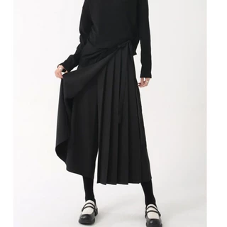 Giả Hai Mảnh Không Đều Hakama Mùa Hè Xếp Ly Rời Crop Quần Cổ Rộng Quần