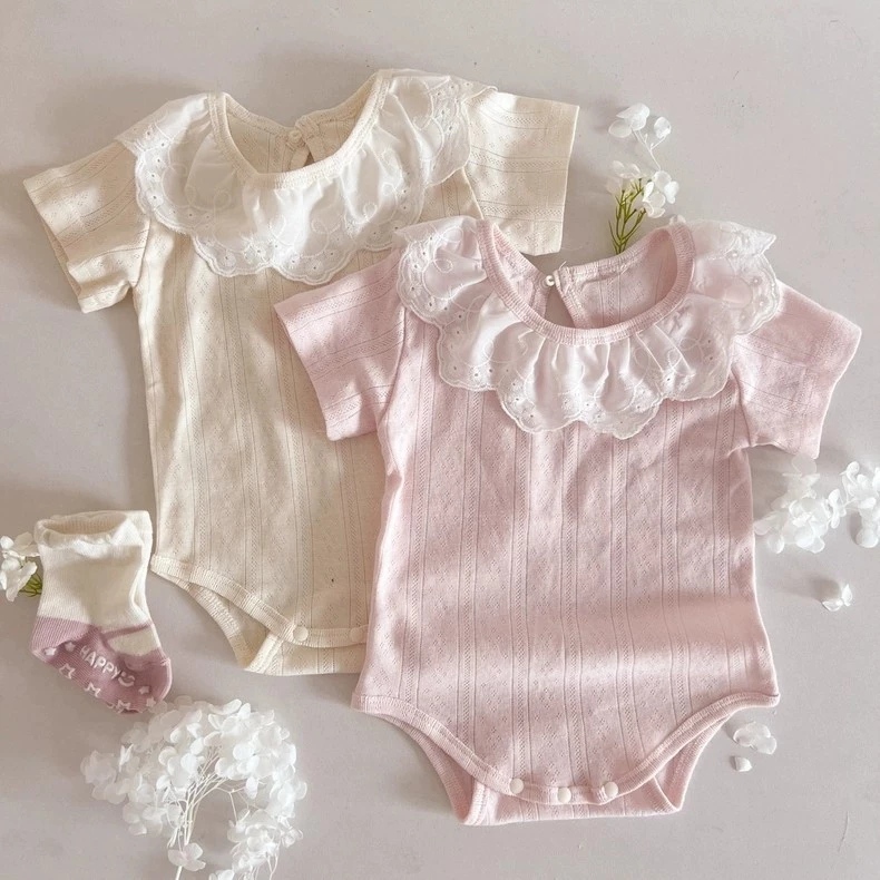 Ig Mùa Hè Trẻ Sơ Sinh Body 2 Tông Màu Ve Áo Mềm Mại Thoáng Khí Tay Ngắn Áo liền quần Quần Áo Cho Bé Gái Tối Giản Bé Gái Sơ Sinh Romper 0-2 Tuổi