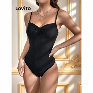 Áo liền quần Lovito xếp ly màu trơn phong cách sexy cho nữ LNL43189