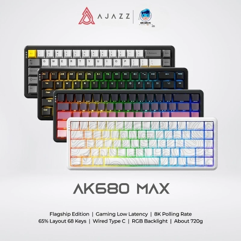 Bàn phím cơ HE AJAZZ AK680 - Magnetic Switch - Tần số quét 8kHZ - Độ chính xác 0.02mm - Type C