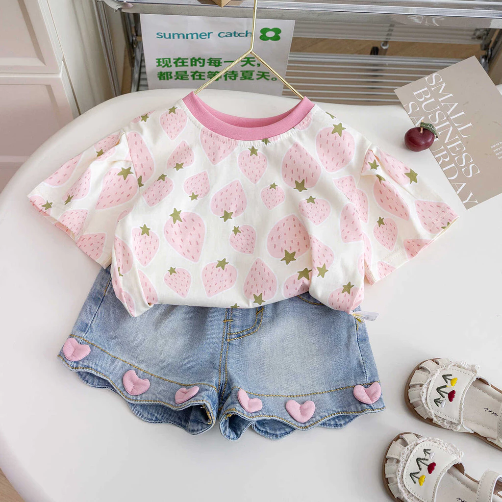 Phụ nữ mùa hè cho trẻ em,Tay áo ngắn và quần short,Quần jean mới