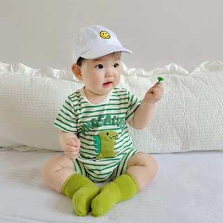 Bé Mùa Hè Áo Liền Quần Quần Quần Sọc Khủng Long Cotton Tay Ngắn Jumpsuit 0-2 Tuổi Bé Trai Bé Gái Dễ Thương Thoải Mái Body Quần Áo Sơ Sinh