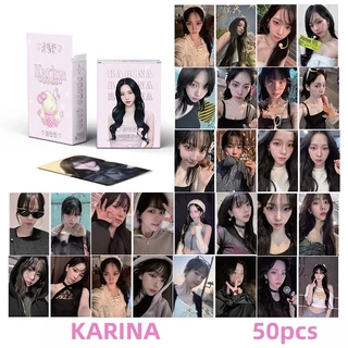 50-60pcs/box AESPA Photocards Laser Hologram Holographic Lomo Cards KARINA NINGNING WINTER GISELLE SOLO Kpop Postcards