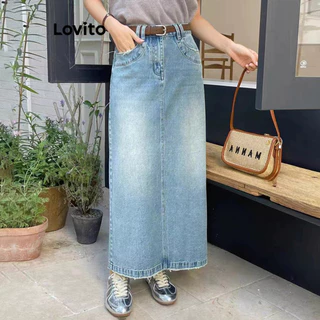 Lovito Váy denim xẻ tà thường ngày cho nữ LNE62036