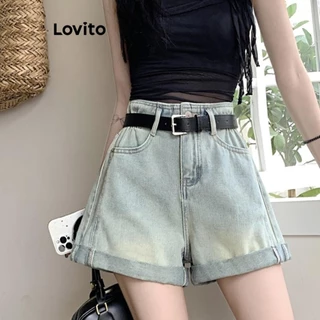 Lovito Quần short denim có túi trơn thông thường cho nữ LNE61082