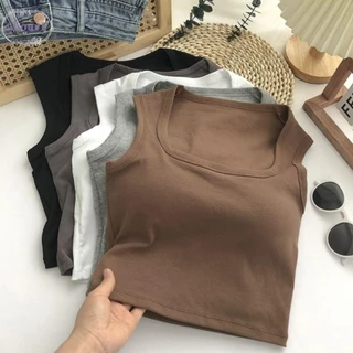 Ahour1 Cổ Vuông Tay Áo, Có Miếng Lót Ngực Áo Ngực Màu Trơn Gợi Cảm Vuông Tank Top Vest, Đơn Giản Đen Trắng Xám Mỏng Áo Sơ Mi Spice Girl