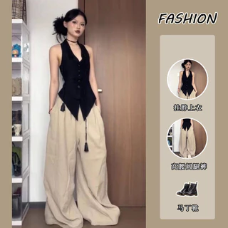 Pure Desire Phong Cách Hot Girl Phù Hợp Với Nữ Mùa Hè 2024 Slim-fit Dây Không Tay Dây Cao Cấp Ôm Hơn Nhìn Rộng Quần Hợp Thời Trang BEWE