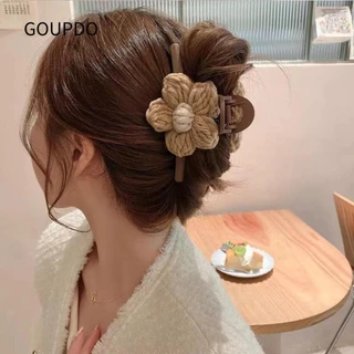 GOUPDO Hoa Kẹp Tóc Cá Mập, Len Sang Trọng Nữ Mũ, Cô Gái Thanh Lịch Accessorize Dệt Retro Đuôi Ngựa Kẹp Tóc Nữ