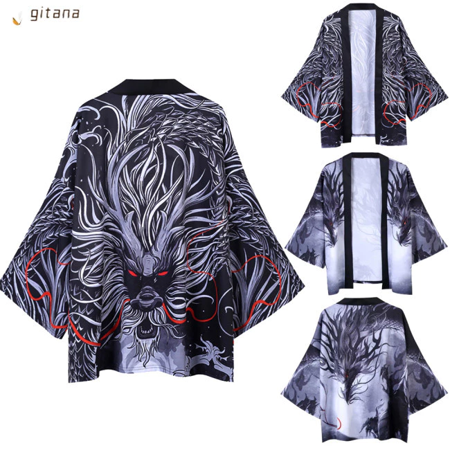 Giá thanh lý!! Nam Nữ Mùa Hè Cardigan Áo Khoác Phong Cách Trung Hoa Rồng Kimono Rời 3 / 4 Tay Áo May Áo Khoác