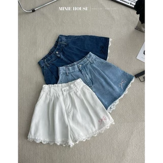 Quần short jean lưng thun lai nơ ren 5110.