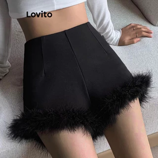 Lovito Quần short viền thô trơn thanh lịch cho nữ LNL57085