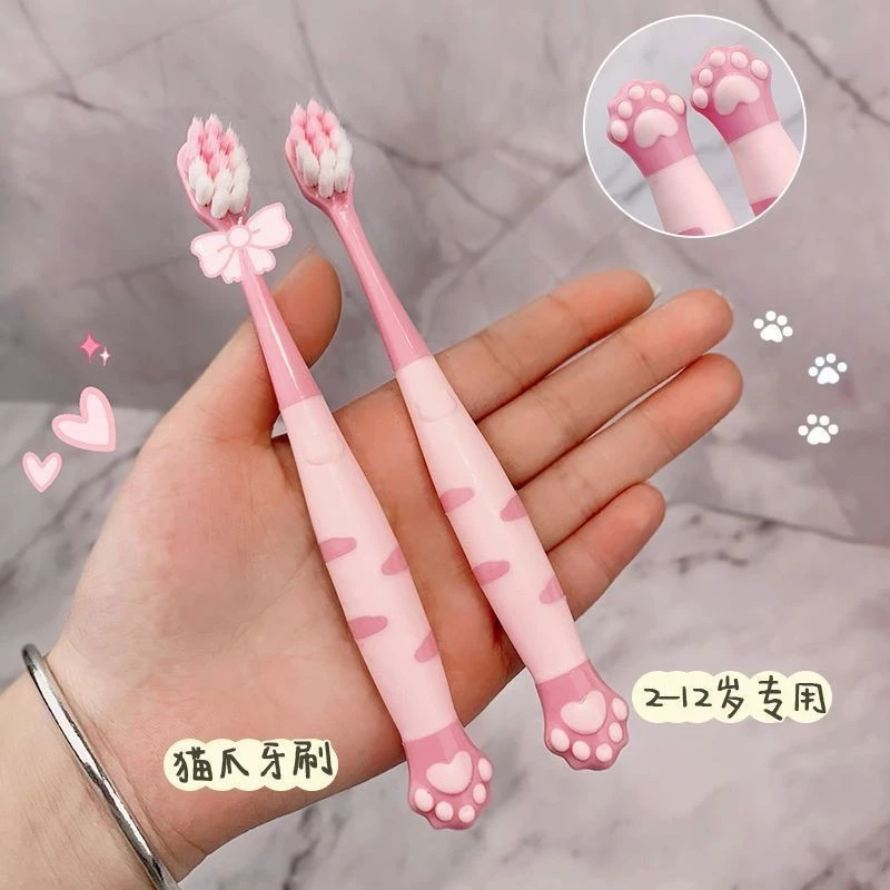 Set 2 bàn chải đánh răng lông mềm họa tiết móng vuốt mèo dễ thương cho bé 14cm