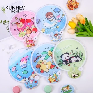 KUNHEV Quạt Mini có thể gập lại, Quạt bỏ túi bằng vải Polyester tròn, Quạt làm mát hoạt hình Mini bằng nhựa