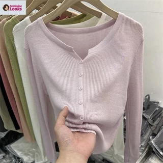 Áo Khoác cardigan Dệt Kim Mỏng Tay Dài Kẻ Sọc Màu Sắc Đơn Giản t7