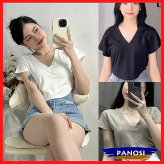 Áo thun nữ cổ tim áo croptop vạt bầu áo phông croptop cổ v chất thun tăm co giãn phong cách trẻ trung A277 PANOSI