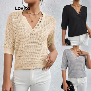 Áo dệt kim Lovito màu trơn cài nút phong cách thường ngày dành cho nữ LNL48125