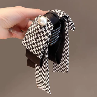 Jane Xiao Tinh Tế Cao Cấp Cảm Giác Houndstooth Đuôi Ngựa Kẹp Satin Thời Trang Vải Nơ Tóc Phụ Kiện Tóc