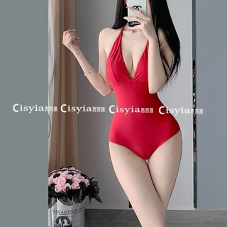 2023 Phong Cách Mới Retro Hồng Kông Phong Cách Gợi Cảm Bikini Một Mảnh Đồ Bơi Nữ Đỏ Đi Biển Kỳ Nghỉ Ôm Hơn Nhìn Swimsu