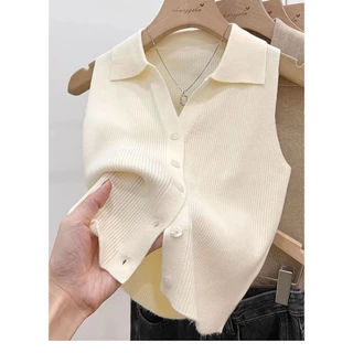 Balamy polo Ve Áo Mỏng Slim-fit Sling Áo Vest Ngoài Nữ Mùa Hè Sang Trọng Băng Lụa Đan Áo Khoác Không Tay Nhỏ Top